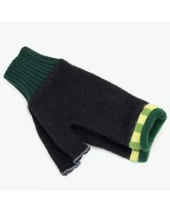 Fingerless Mittens - White, Grey with Green