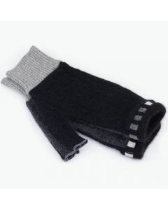 Fingerless Mittens - White, Grey with Green